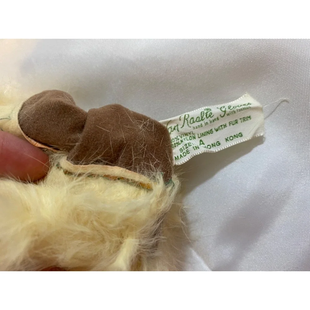 Vintage Women's Van Raalte Brown Vinyl Gloves White‎ Fur Trim Size S